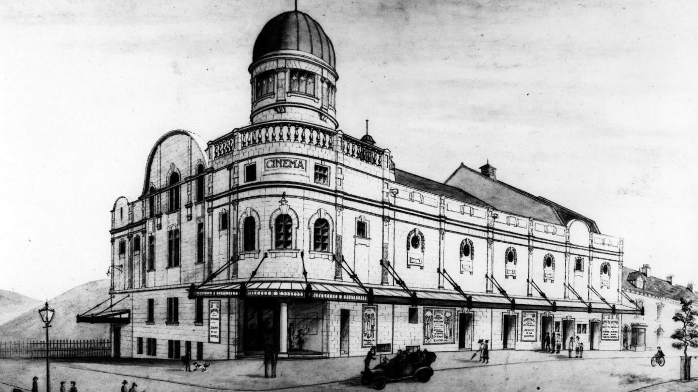 Abbeydale Picture House illustration of the 1920s building in black and white