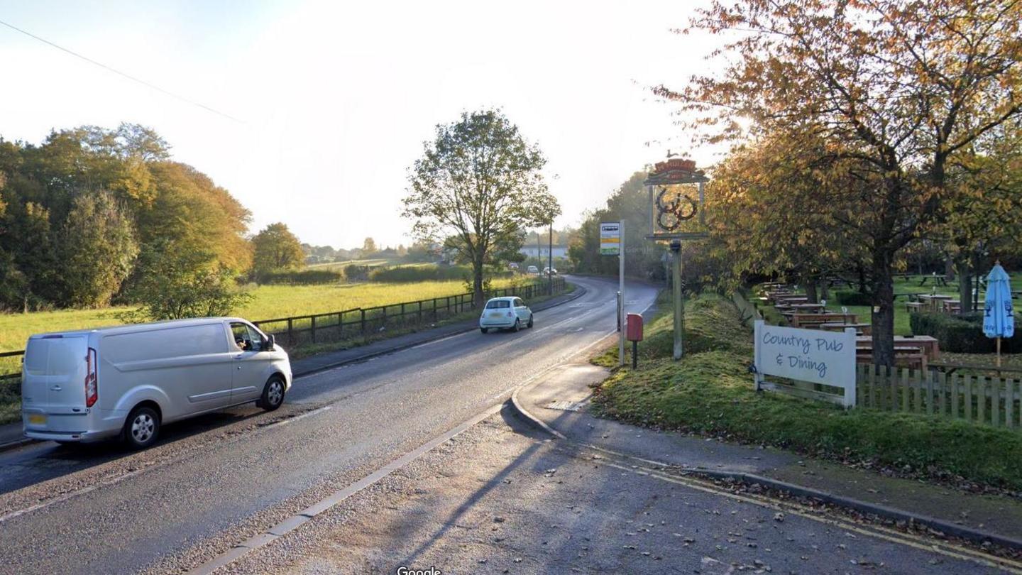 A602 Hooks Cross, near to The Three Horseshoes pub,