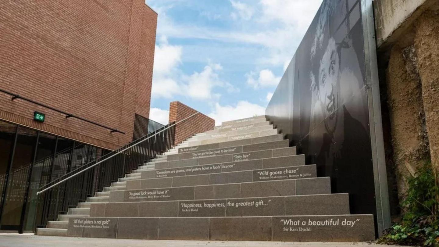 Steps outside the Shakespeare North theatre in Prescot