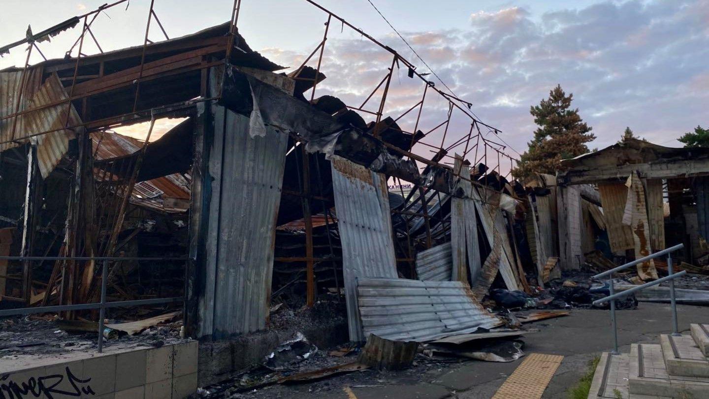 A view of a burnt and destroyed building in Kyiv.