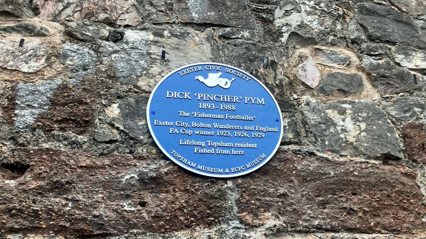 A Blue Plaque in honour of Dick Pym, a Devon footballer who played for England