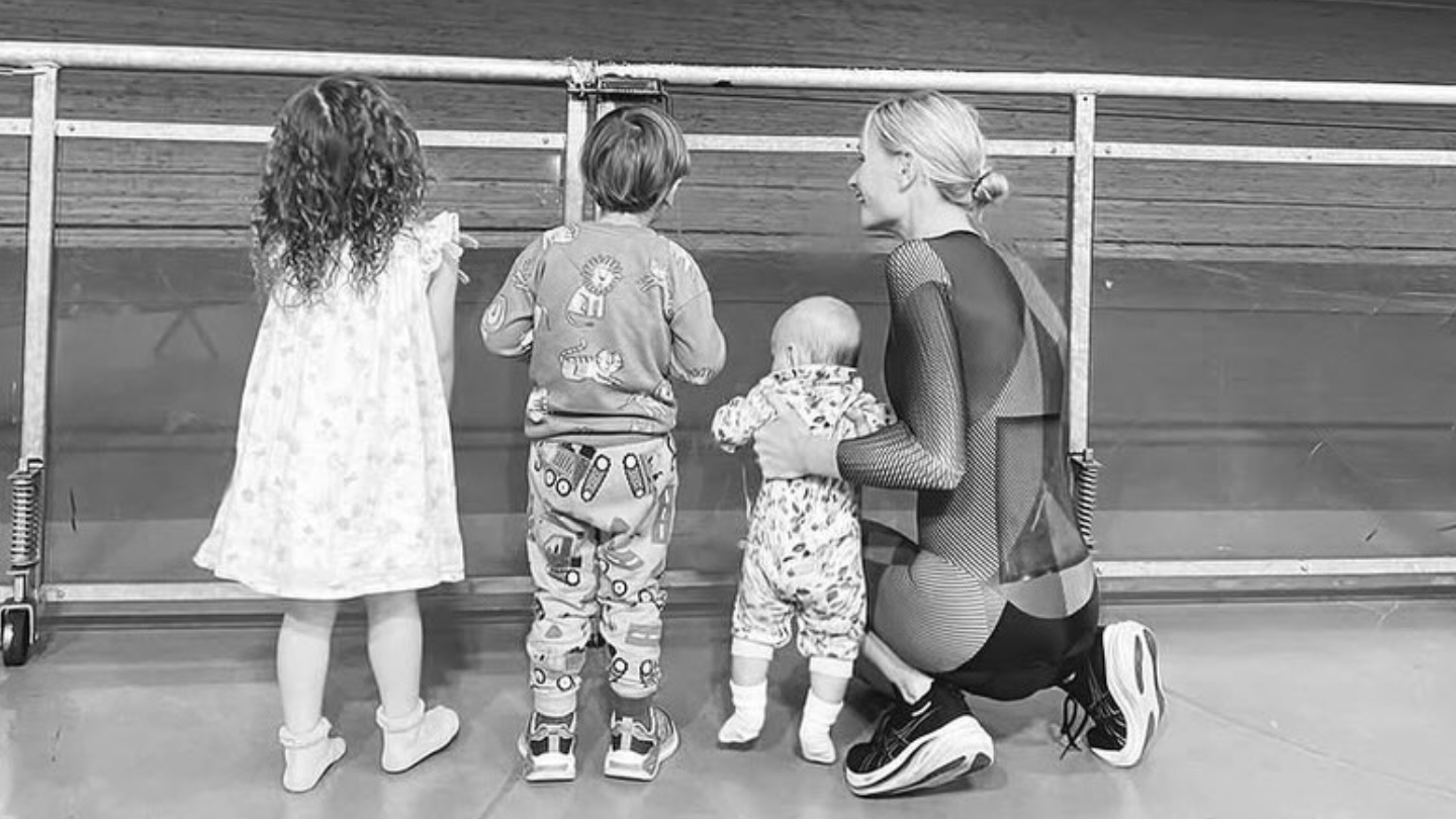 Ciara Oliva with her children Florence, Digby and Ottilie at the velodrome