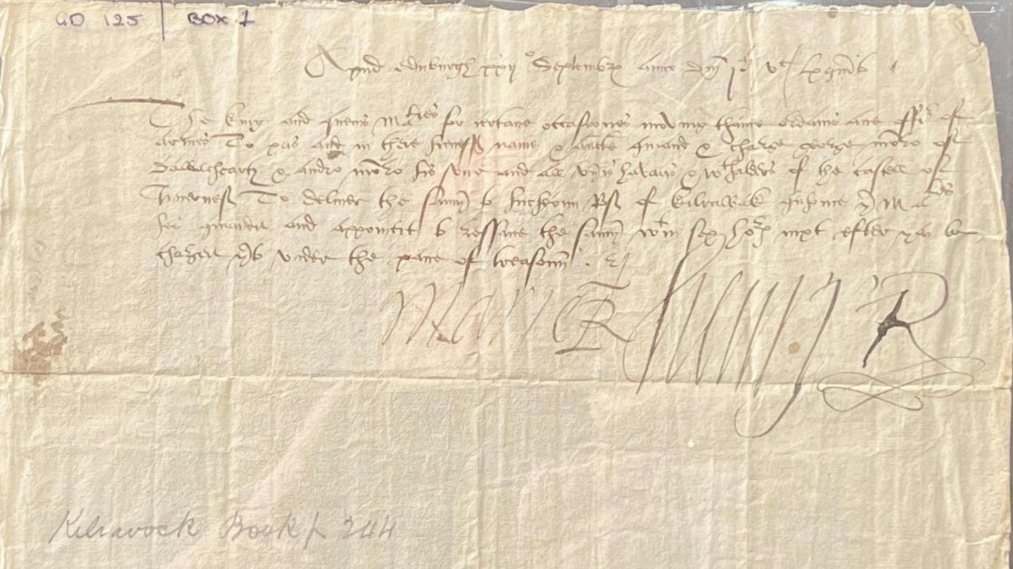 A letter signed by Mary Queen of Scots alongside her then husband Lord Darnley. It is quite short in length.