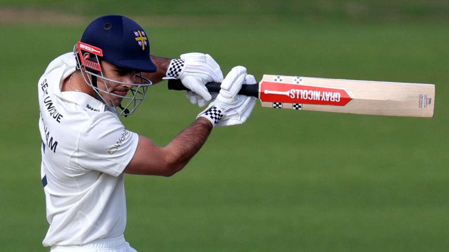 Durham's David Bedingham plays a shot against Yorkshire at Headingley in September 2025