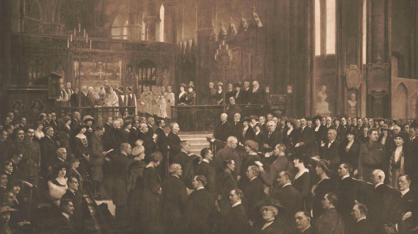 Welsh service in Westminster Abbey. Coronation Day, 1918