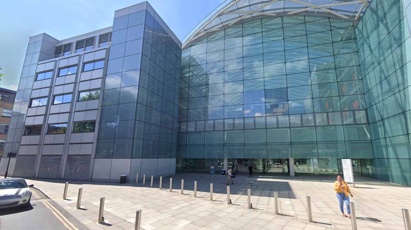 Hackney Council offices on a sunny day - large glass building 