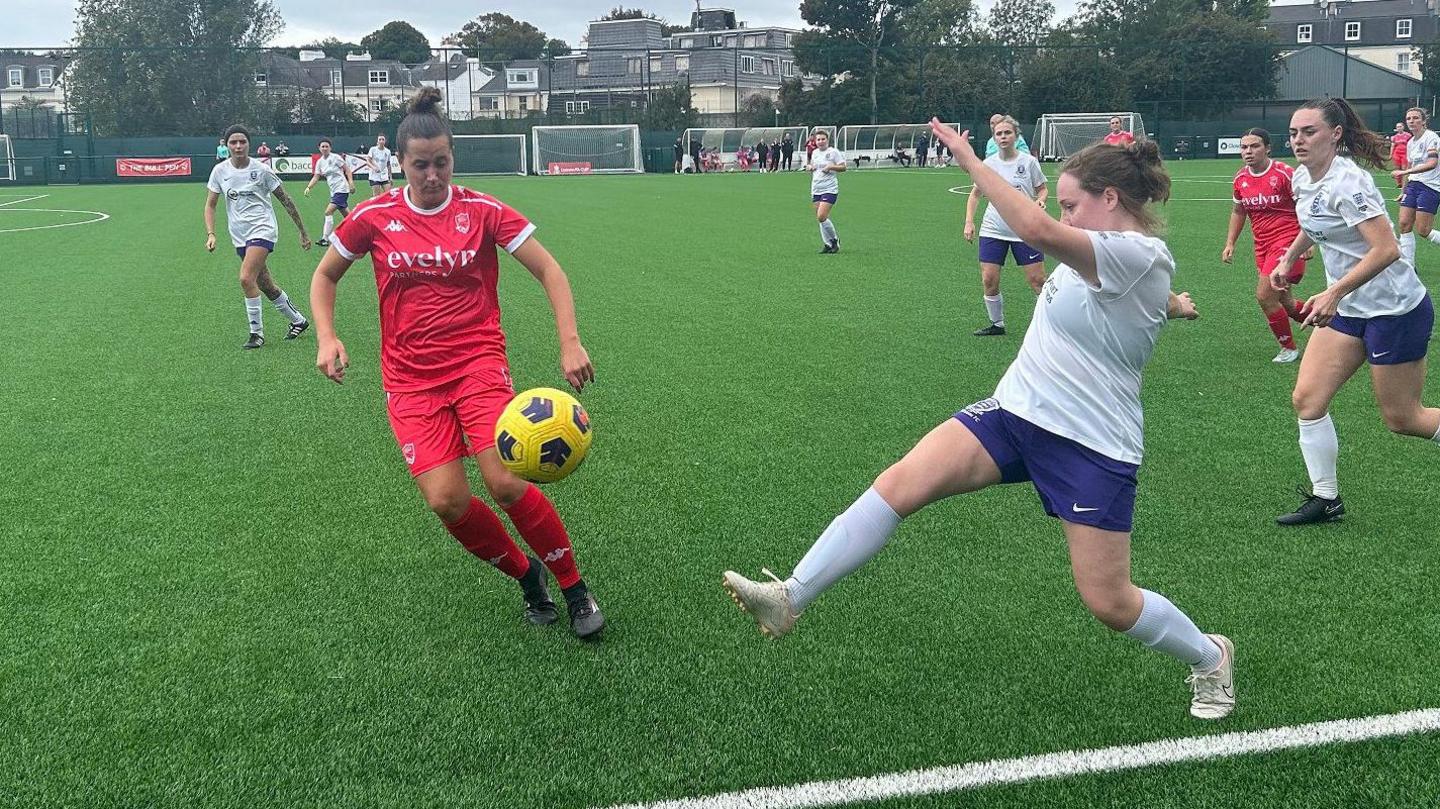 Action from Jersey Bulls Women v Old Tiffinians