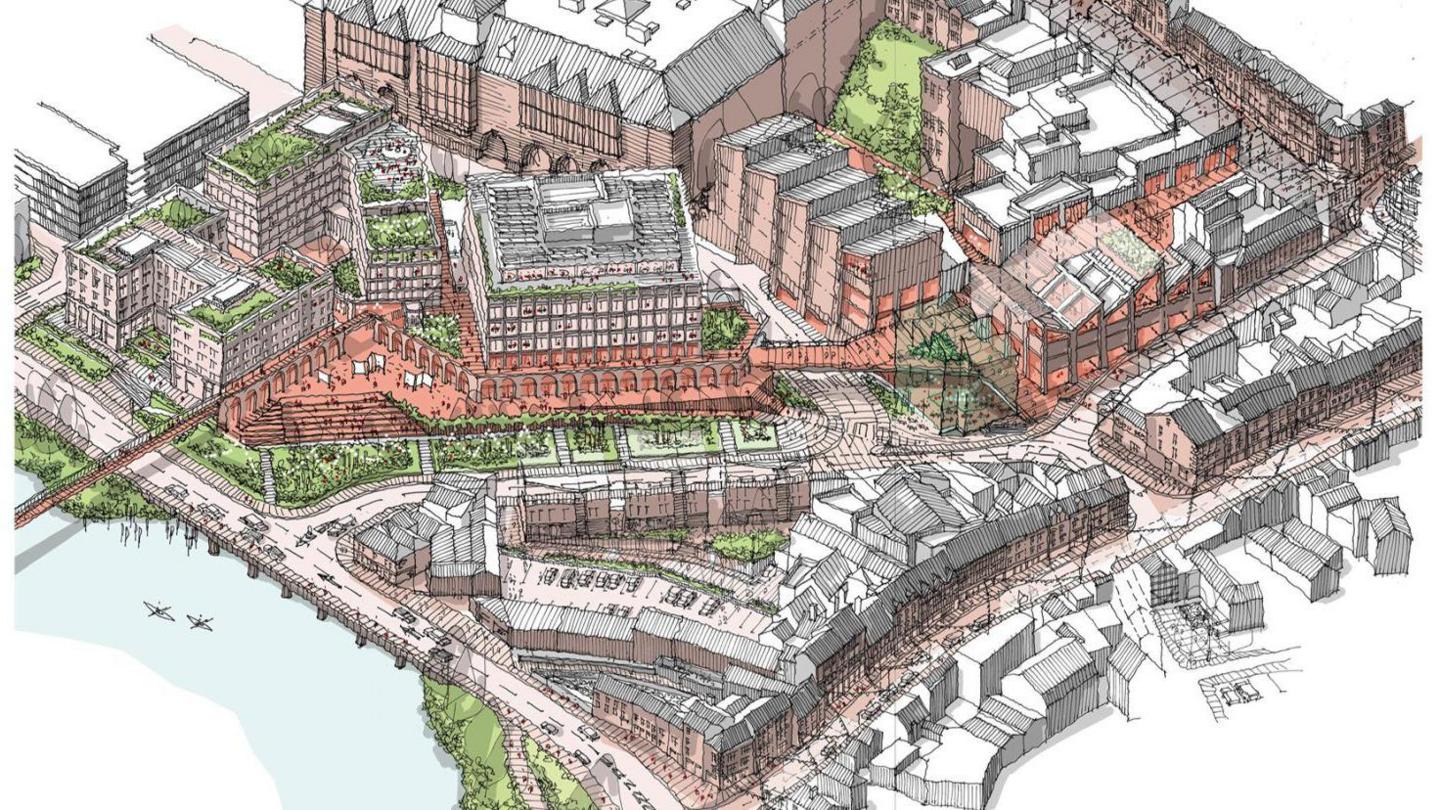 Drawing of how the Shrewsbury riverside area could look