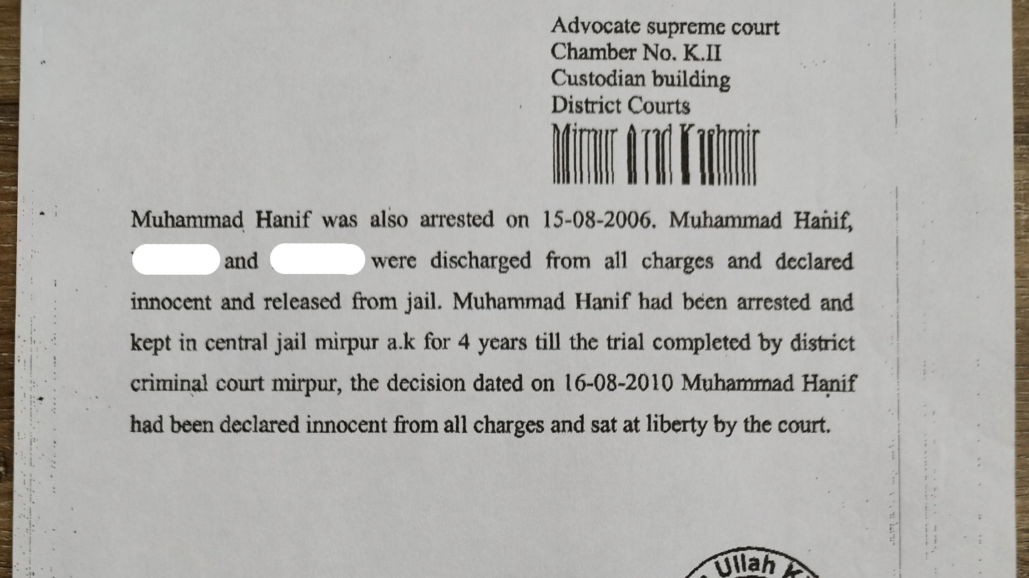 Note from judge on Mohammad Hanif