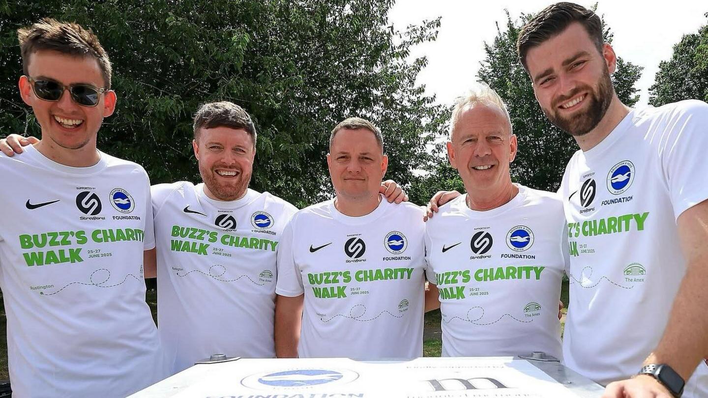 Fatboy Slim (second from right) joined the team from Brighton & Hove FC on day one of the challenge