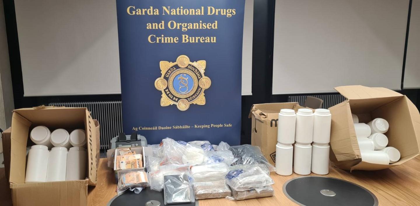 Gardaí displayed some of the cash and other items seized during the operation 