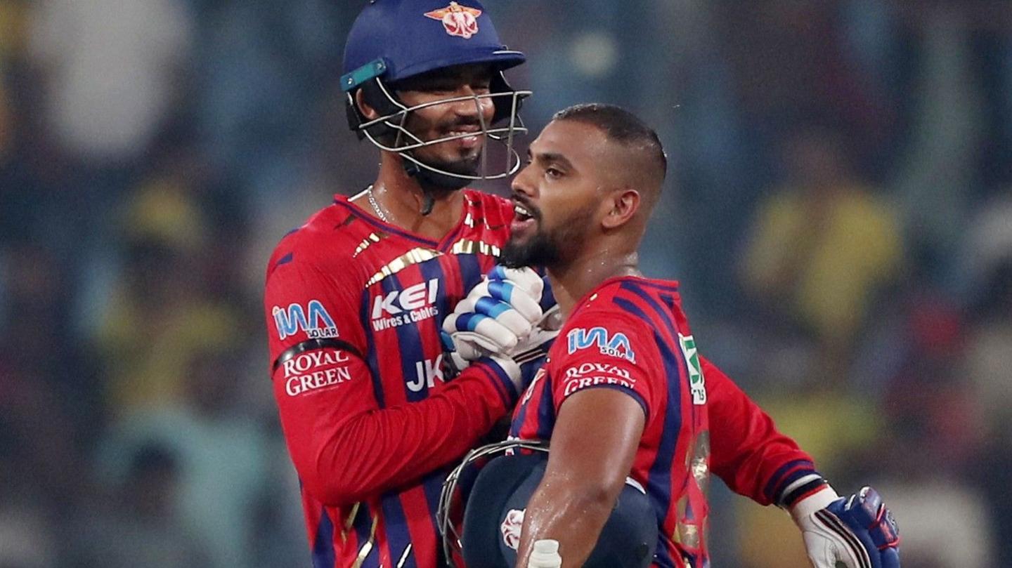 Nicholas Pooran celebrates hitting the winning runs