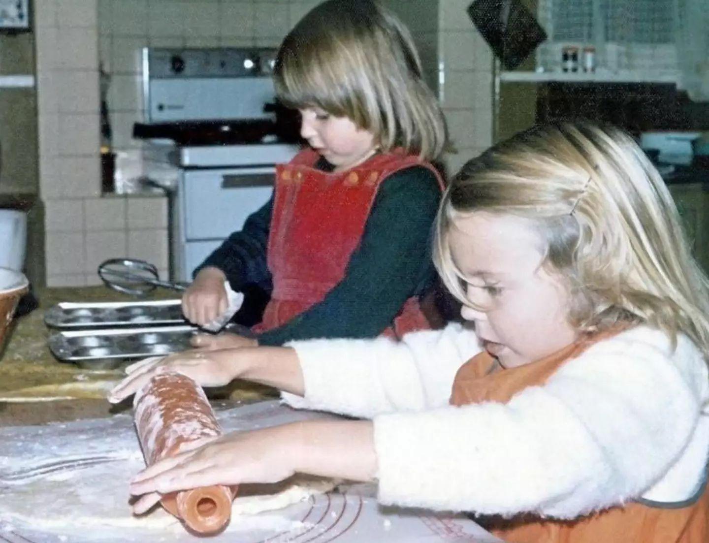 A childhood photograph of Kylie Minogue sees her rolling out pastry in the family kitchen