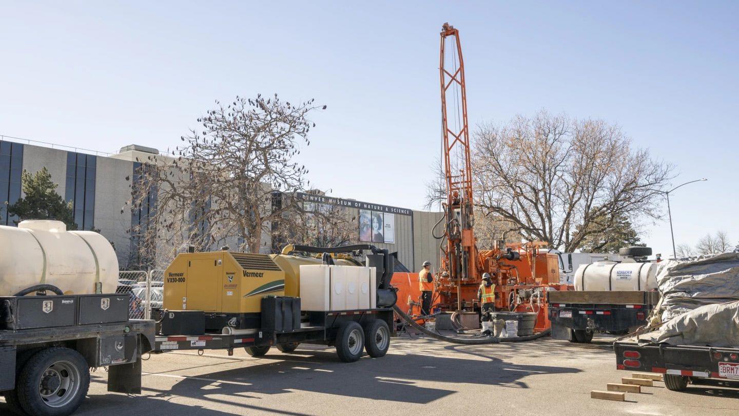 Drilling for samples for geothermal heating at the museum