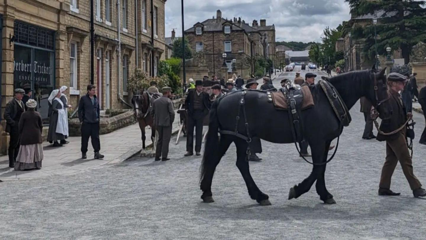 A horse is led through Victoria Road