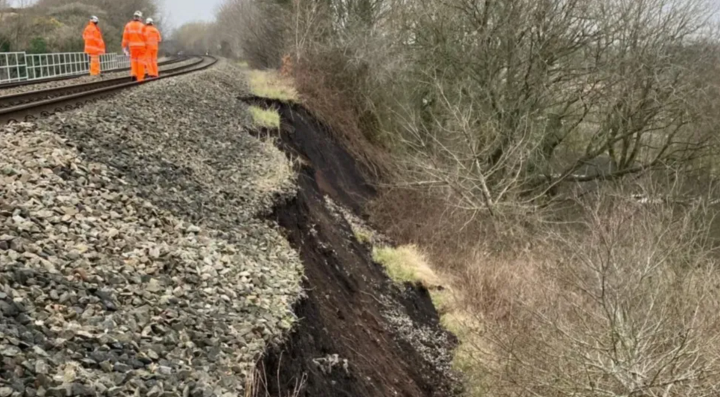 Landslip alongside railway line