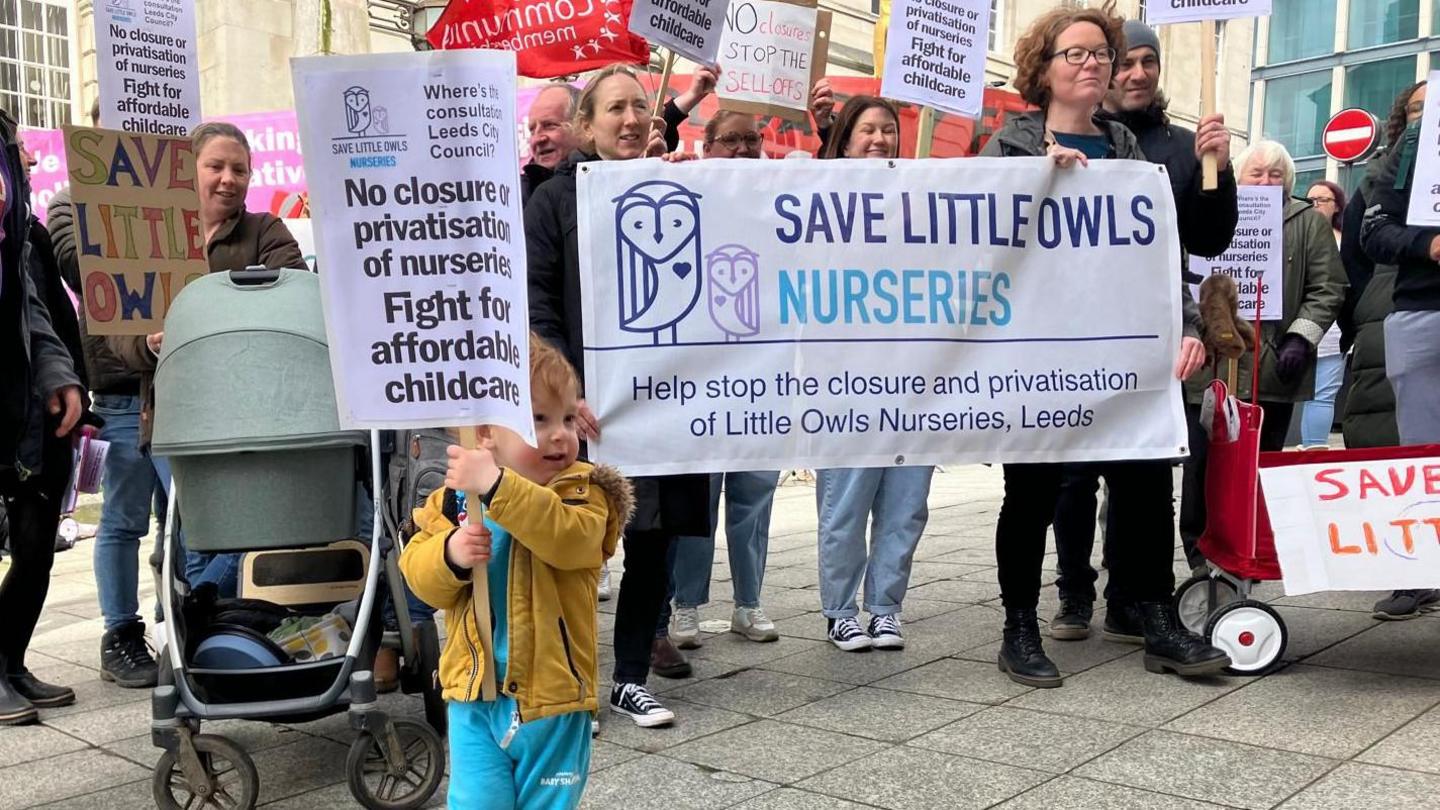 Parents in Leeds protesting outside Leeds Civic Hall