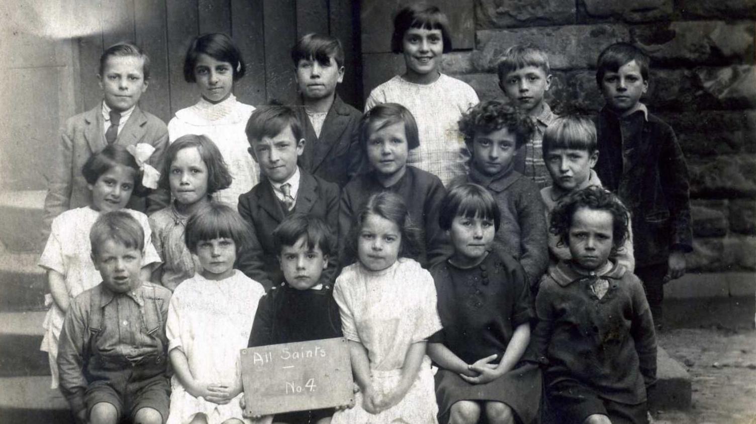 An All Saints School photo from 1929 showing Isaac Jarra's daughter Miriam on the back row, second from the left, and daughter Alicia in the middle row, first from the left