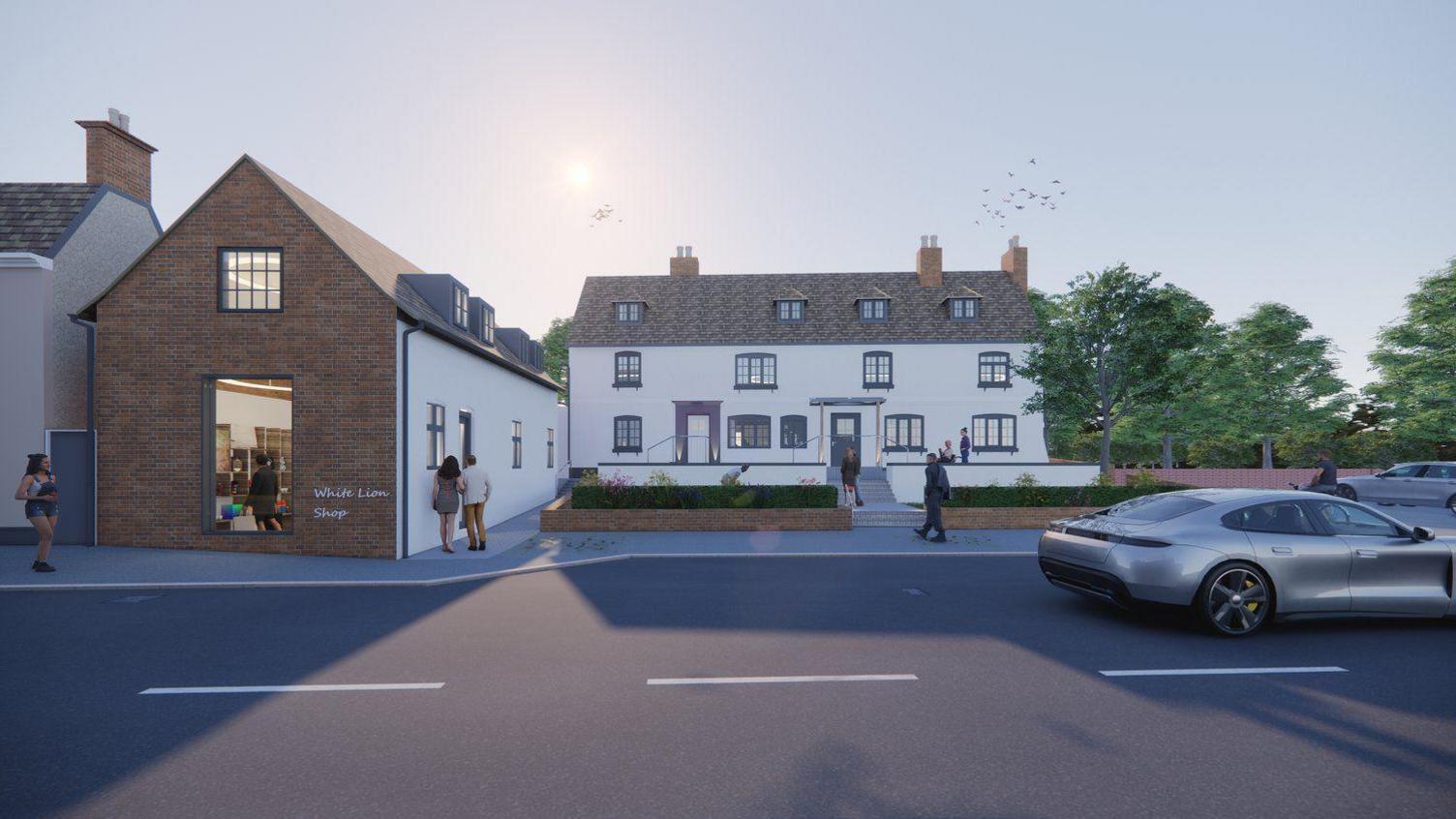 Architect plans for the exterior of the White Lion pub in Pailton