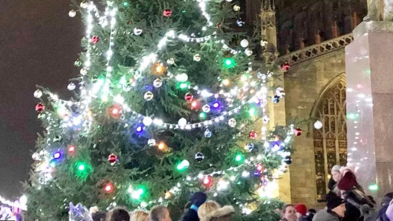 A decorated Christmas Tree in Boston town centre