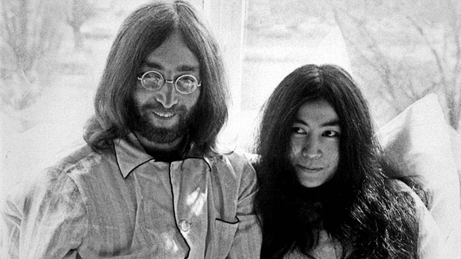 John Lennon and Yoko Ono in their famous Amsterdam "bed-in"