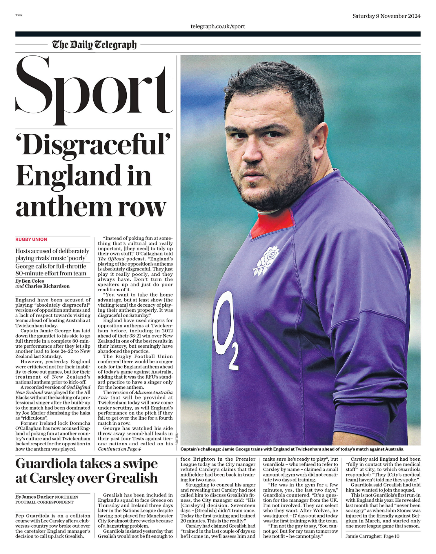 Saturday's Telegraph sports section