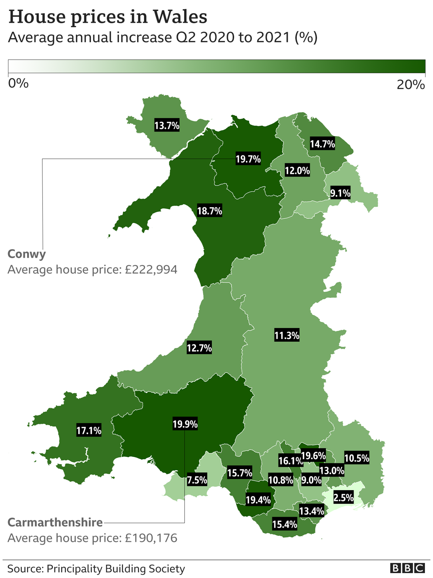 Map of house price increases