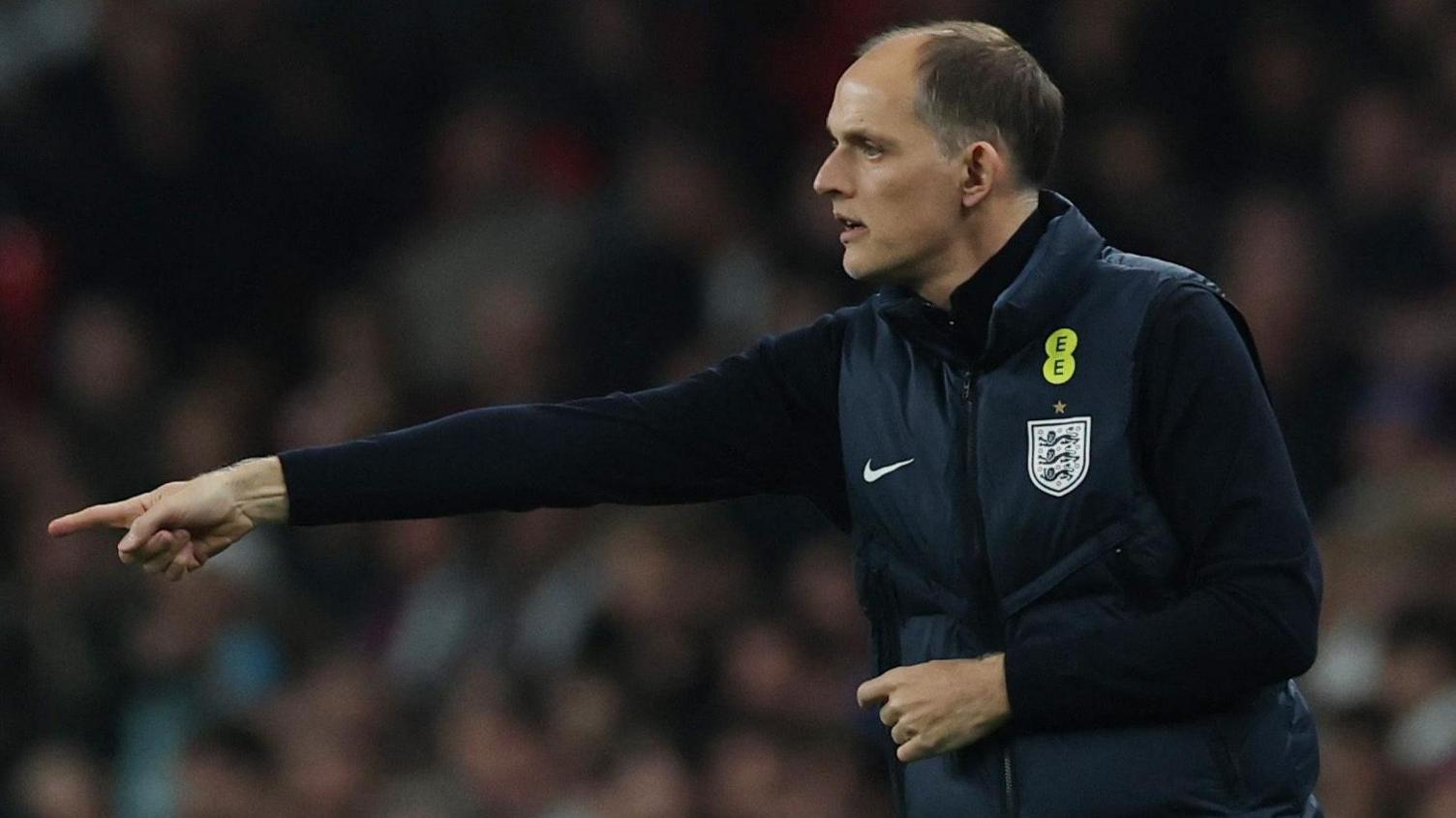 England head coach Thomas Tuchel gives instructions during the friendly against Japan at Wembley.