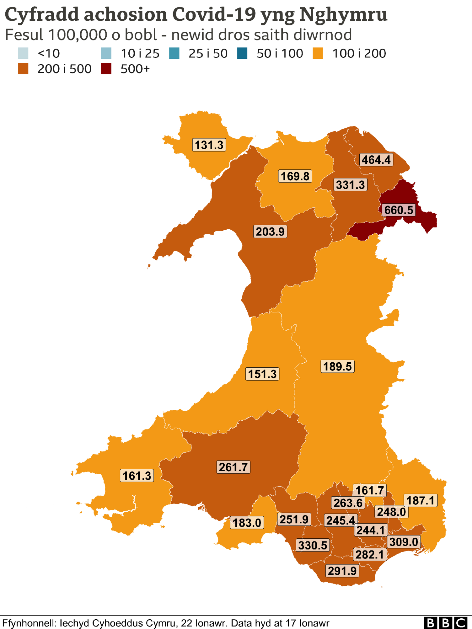 Map cyfradd achosion