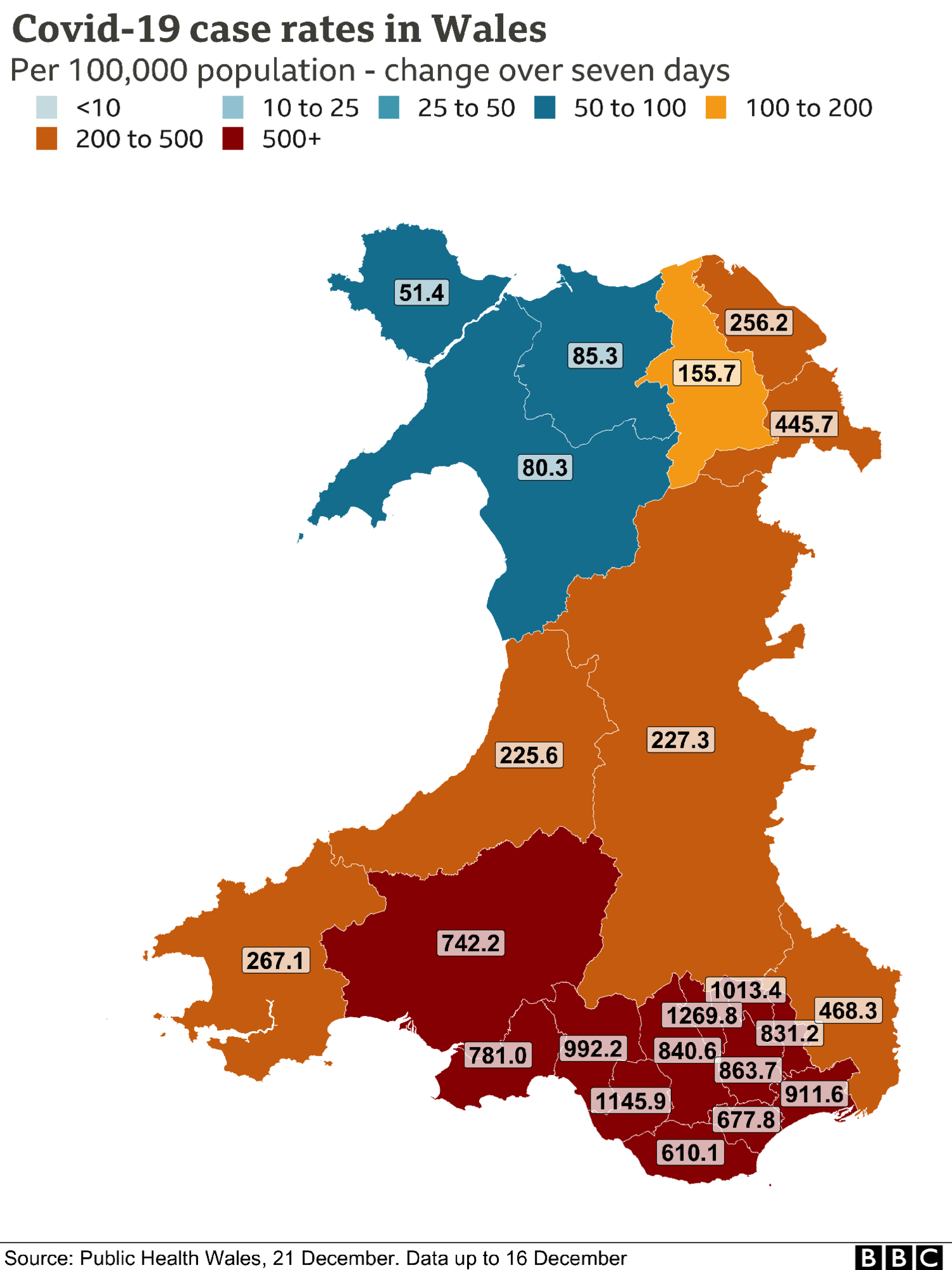 Case rate map of Wales