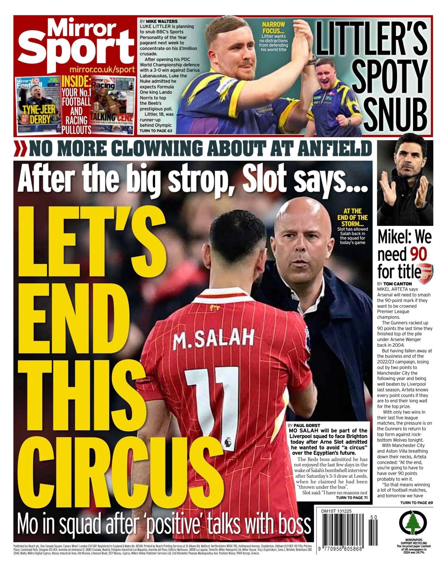Daily Mirror back page