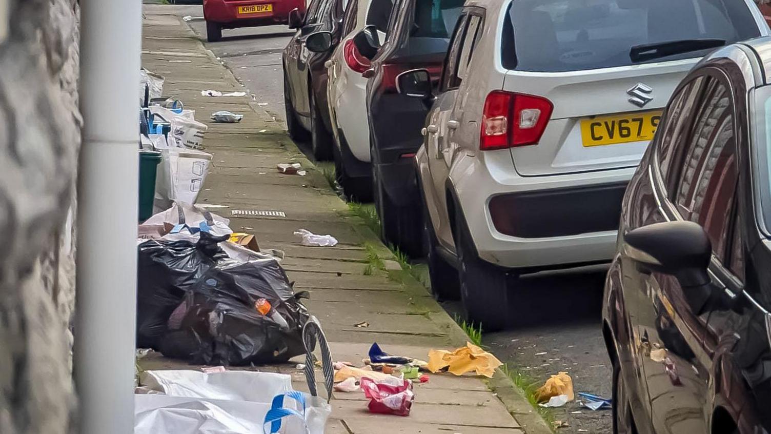 rubbish strewn on the street