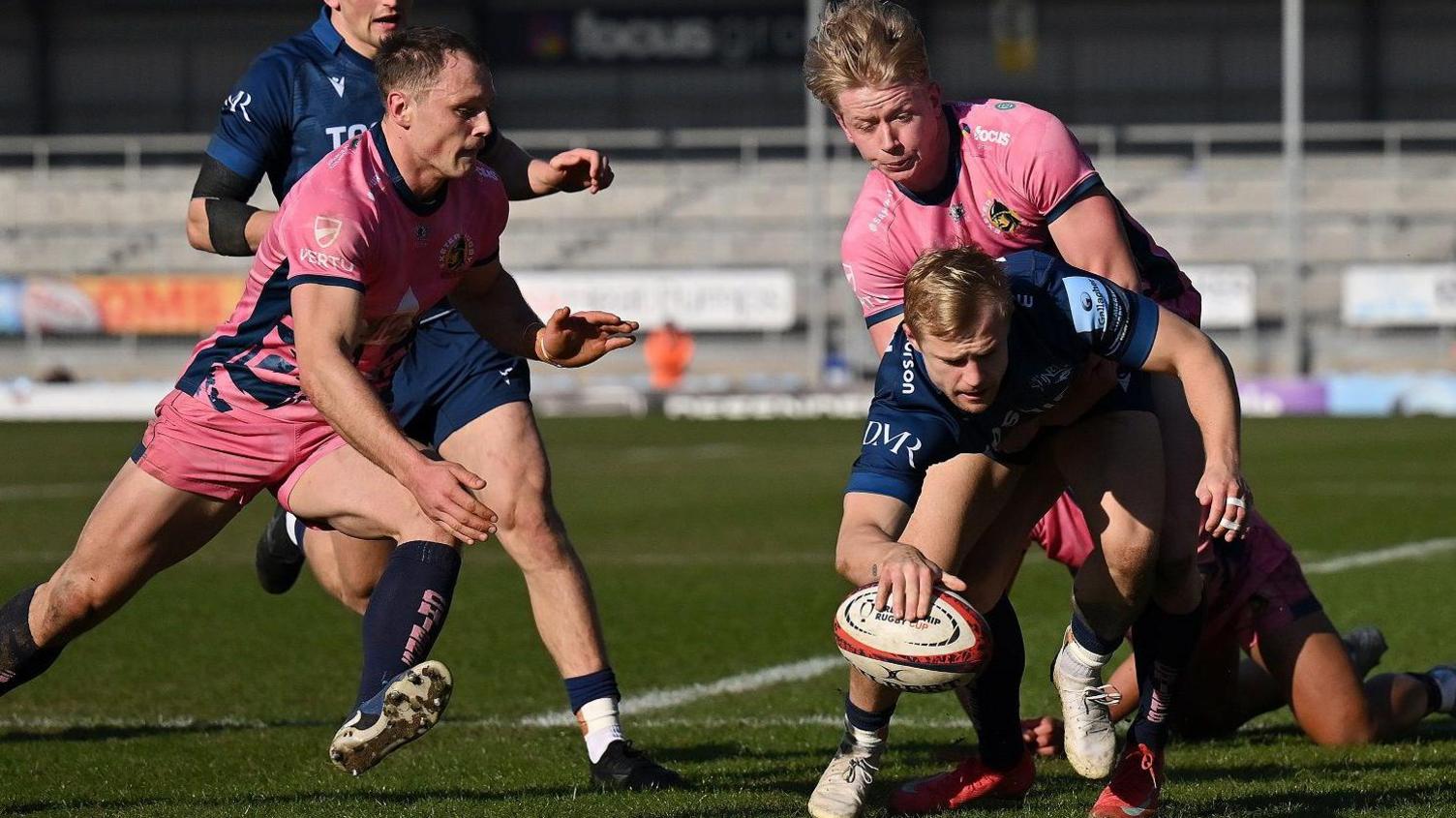 Action from Exeter against Sale in the Premiership Rugby Cup