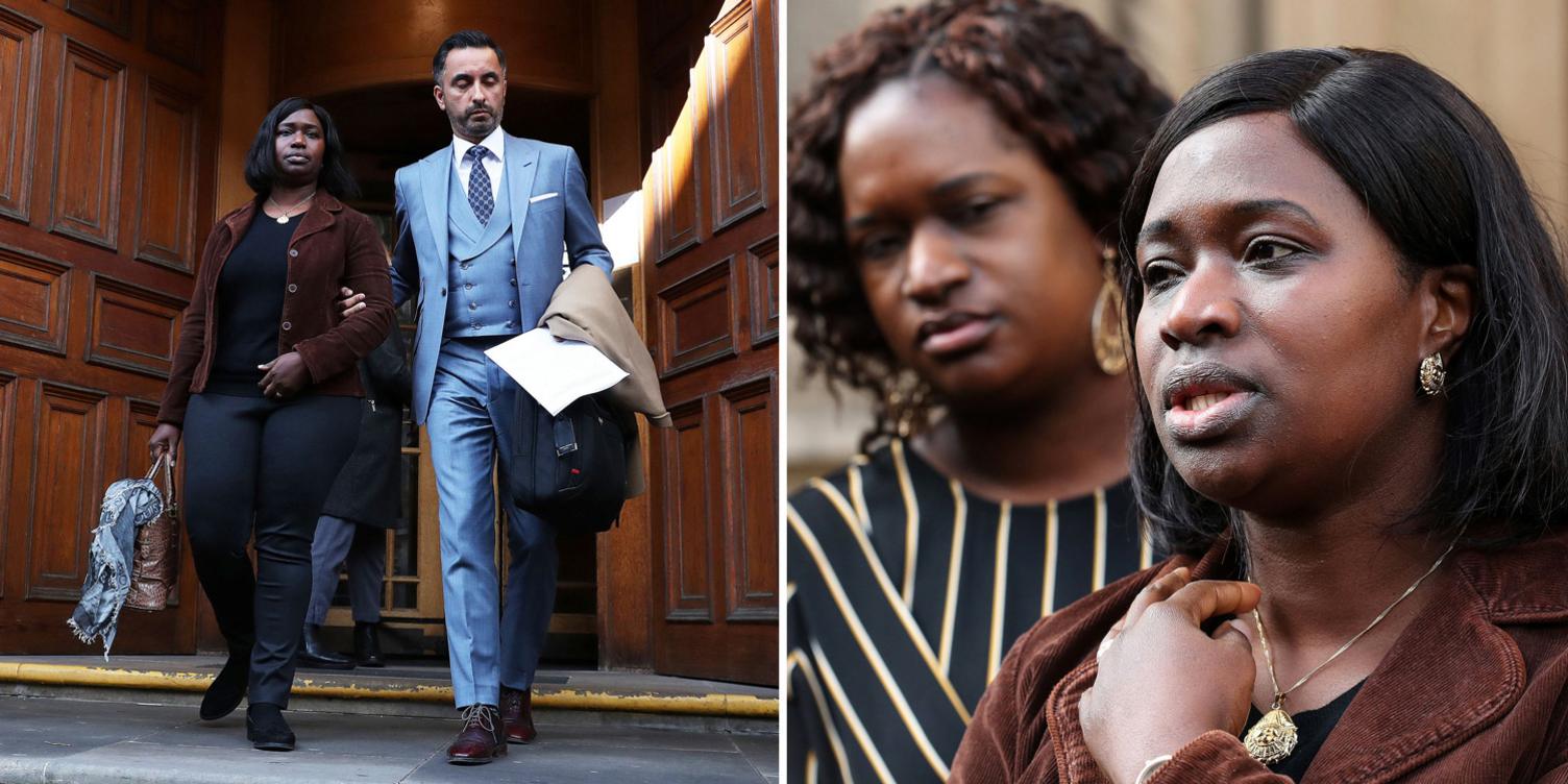 Kadi Johnson and Aamer Anwar leave the Crown Office in Edinburgh to talk to reporters, 3 October 2018