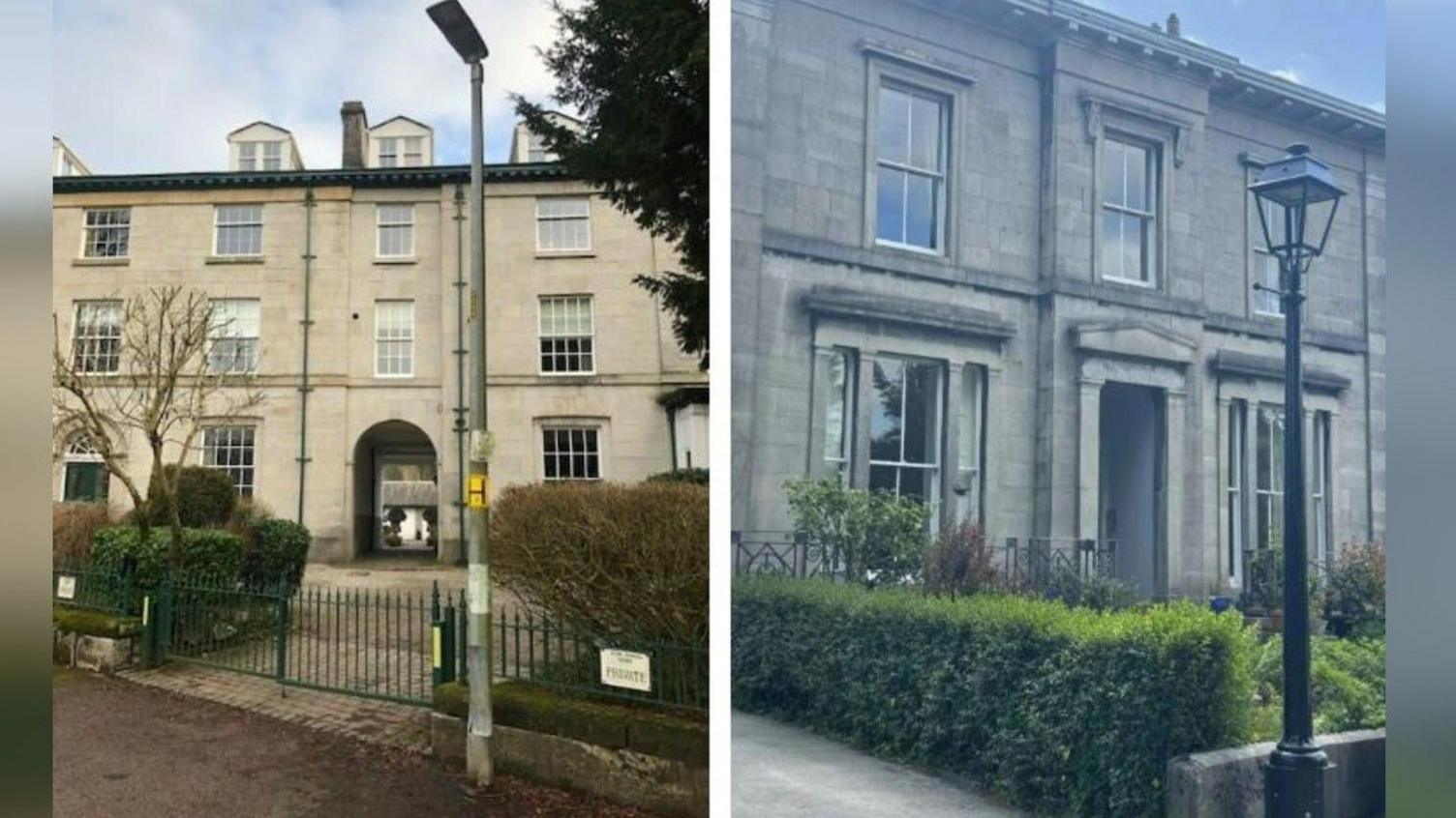 Two images side by side. One shows the modern lamppost that was previously on Thorny Hills. The other one shows the renovated heritage lamppost that replaced it.