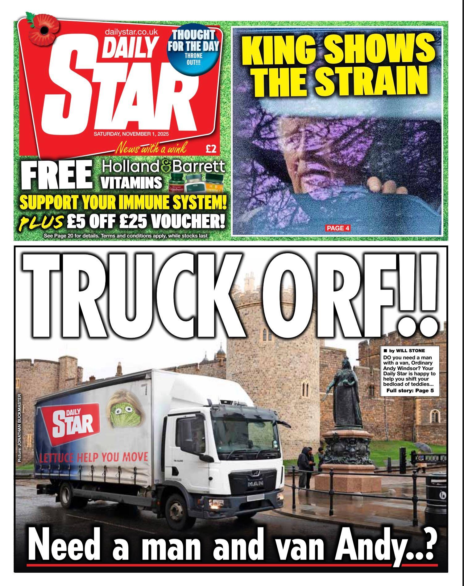 The headline on the front page of the Daily Star reads: “Truck orf!”.