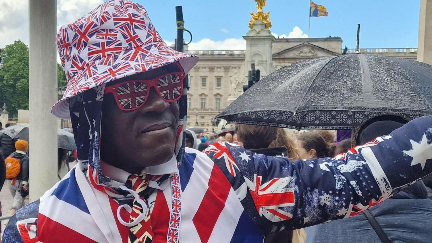 Man in Union Jack suit