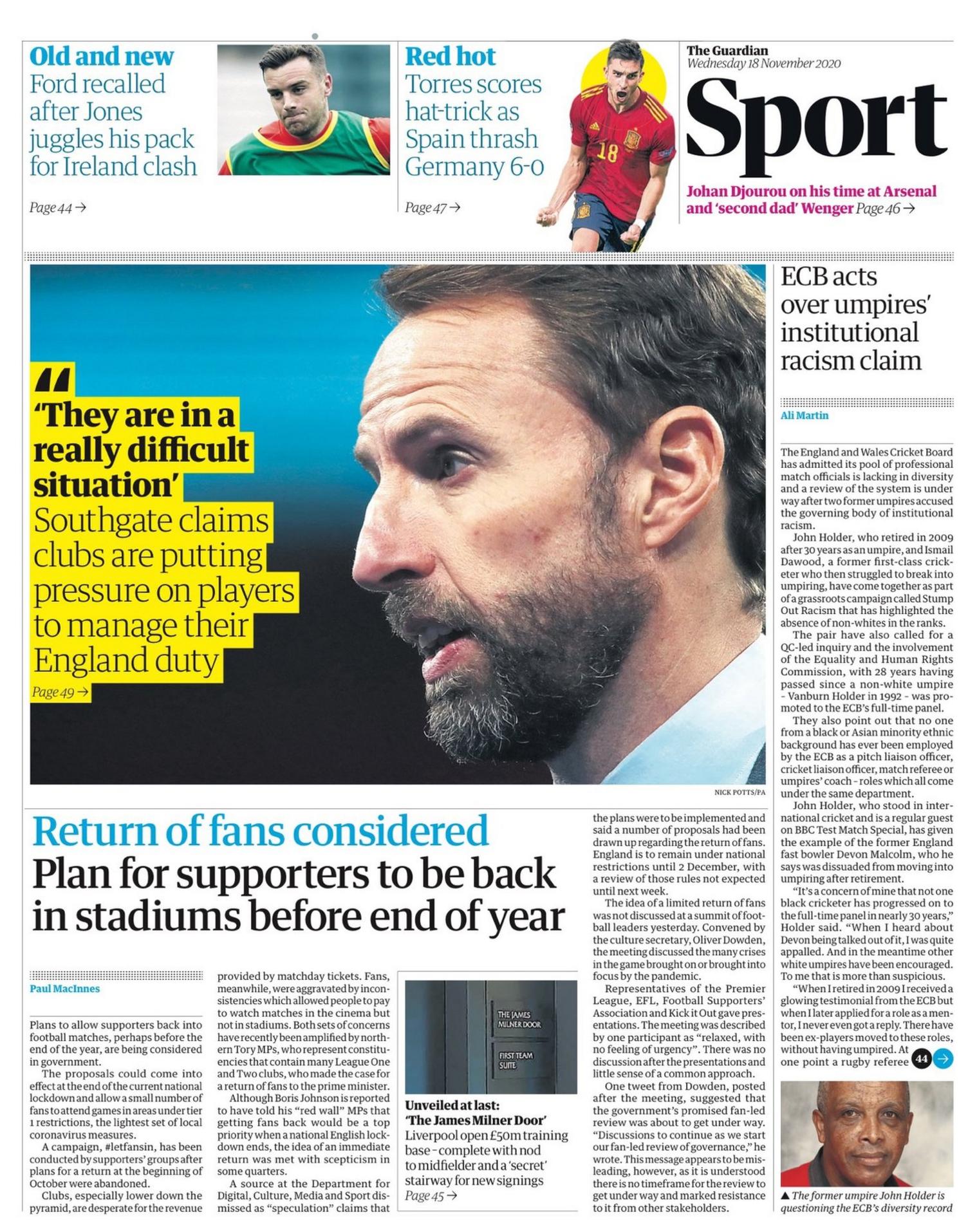 The back page of the Guardian