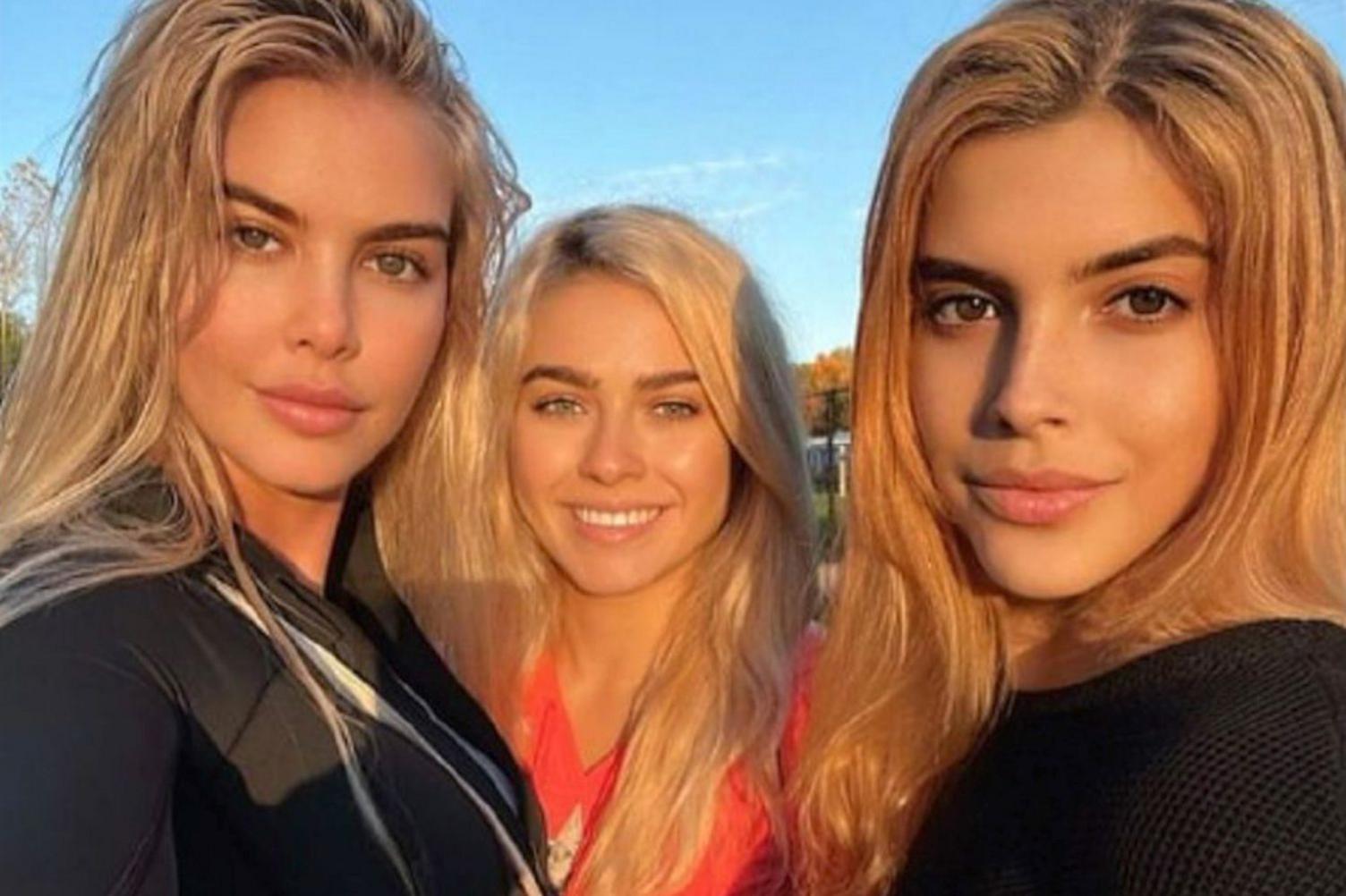 (L-R) Kat Torres, Desirrê and Letícia, all with matching platinum blonde hair 