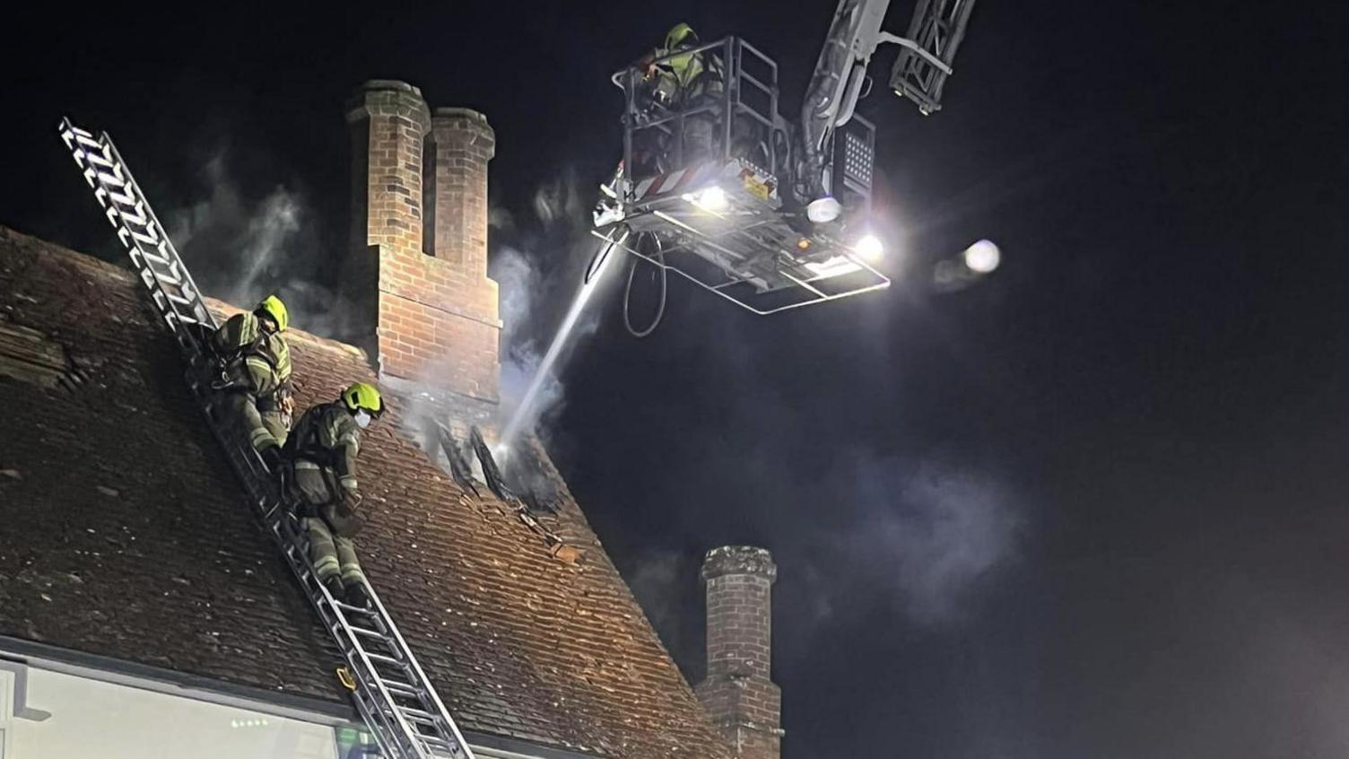 Roof fire in Hasketon, Suffolk