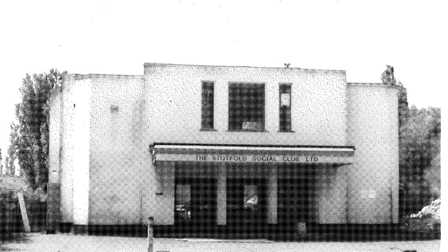 A black and white photograph of the Stotfold Social Club as it looked in the 1970's