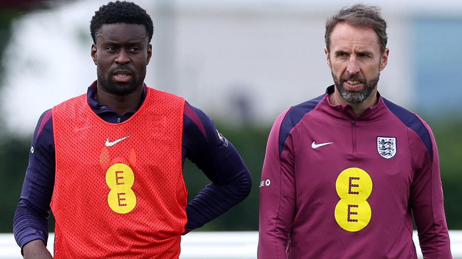 Marc Guehi and Gareth Southgate during training