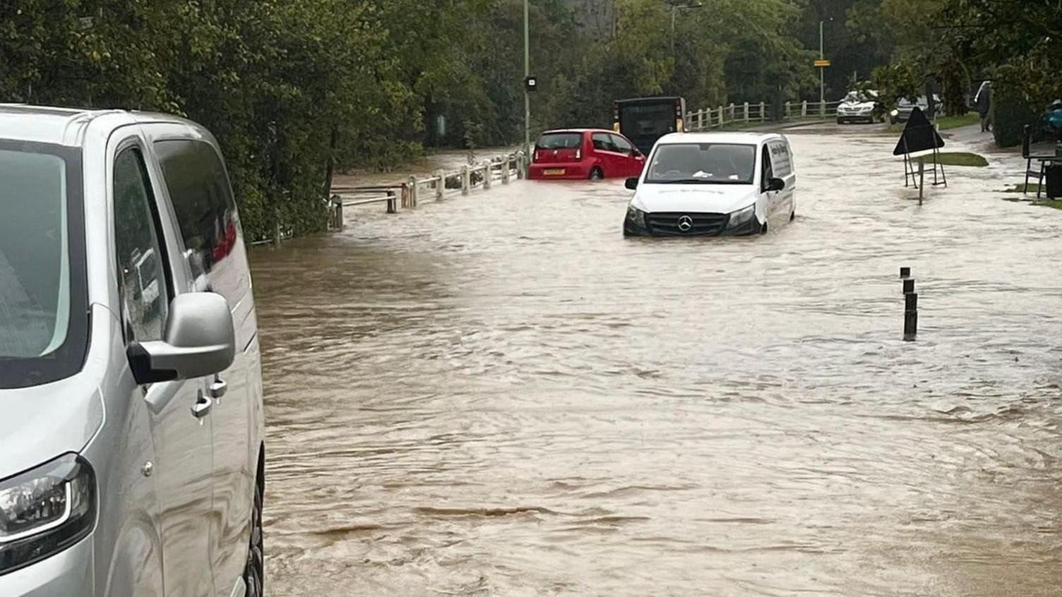 Debenham High Street during Storm Babet