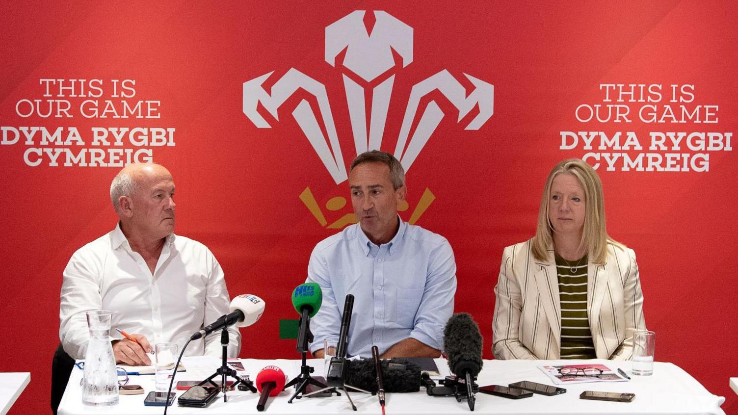 WRU chair Richard Collier-Keywood, director of rugby and head of elite performance Dave Reddin and chief executive Abi Tierney outlined a new strategy in October 
