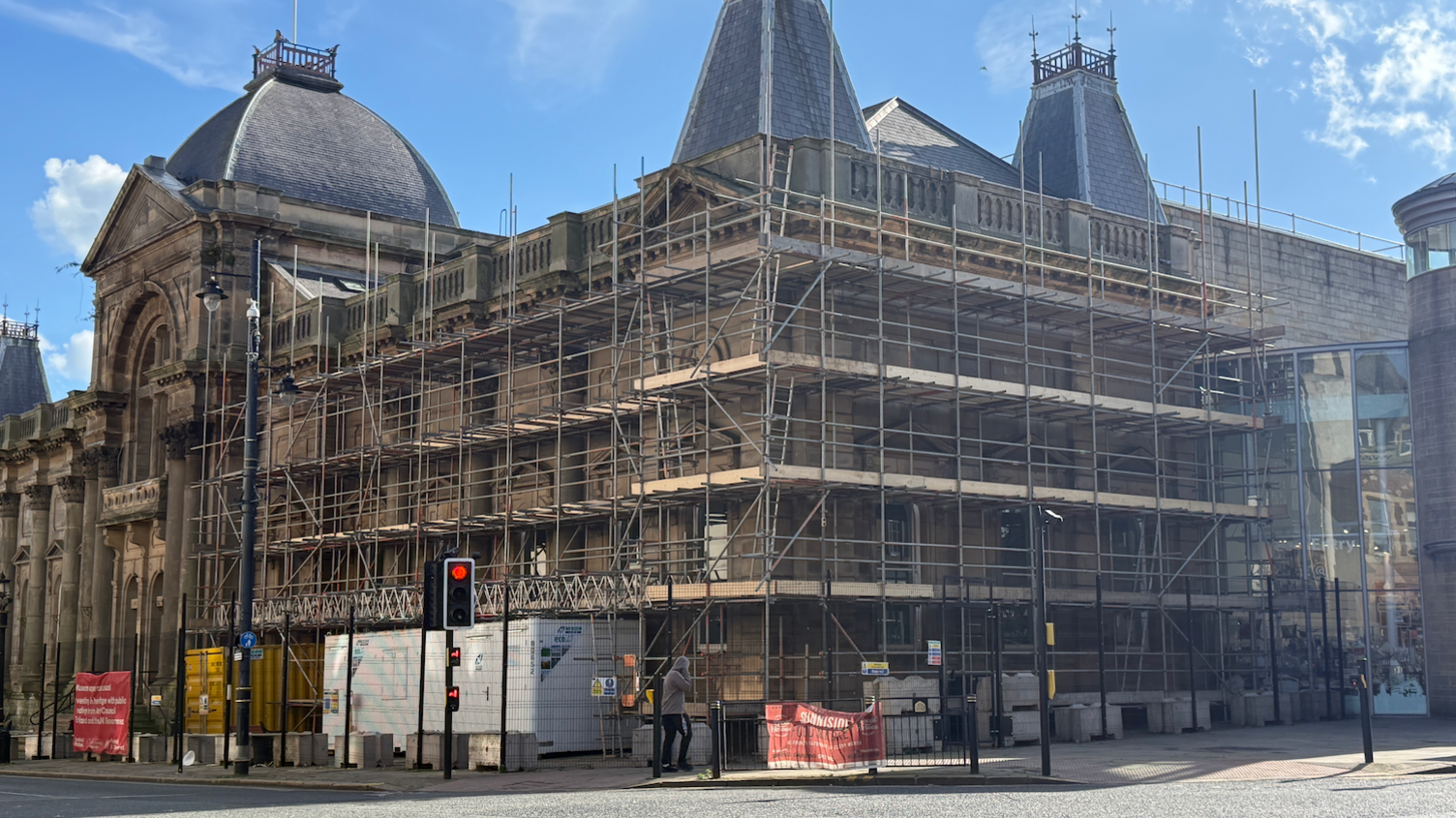 The outside of the museum with extensive scaffolding.