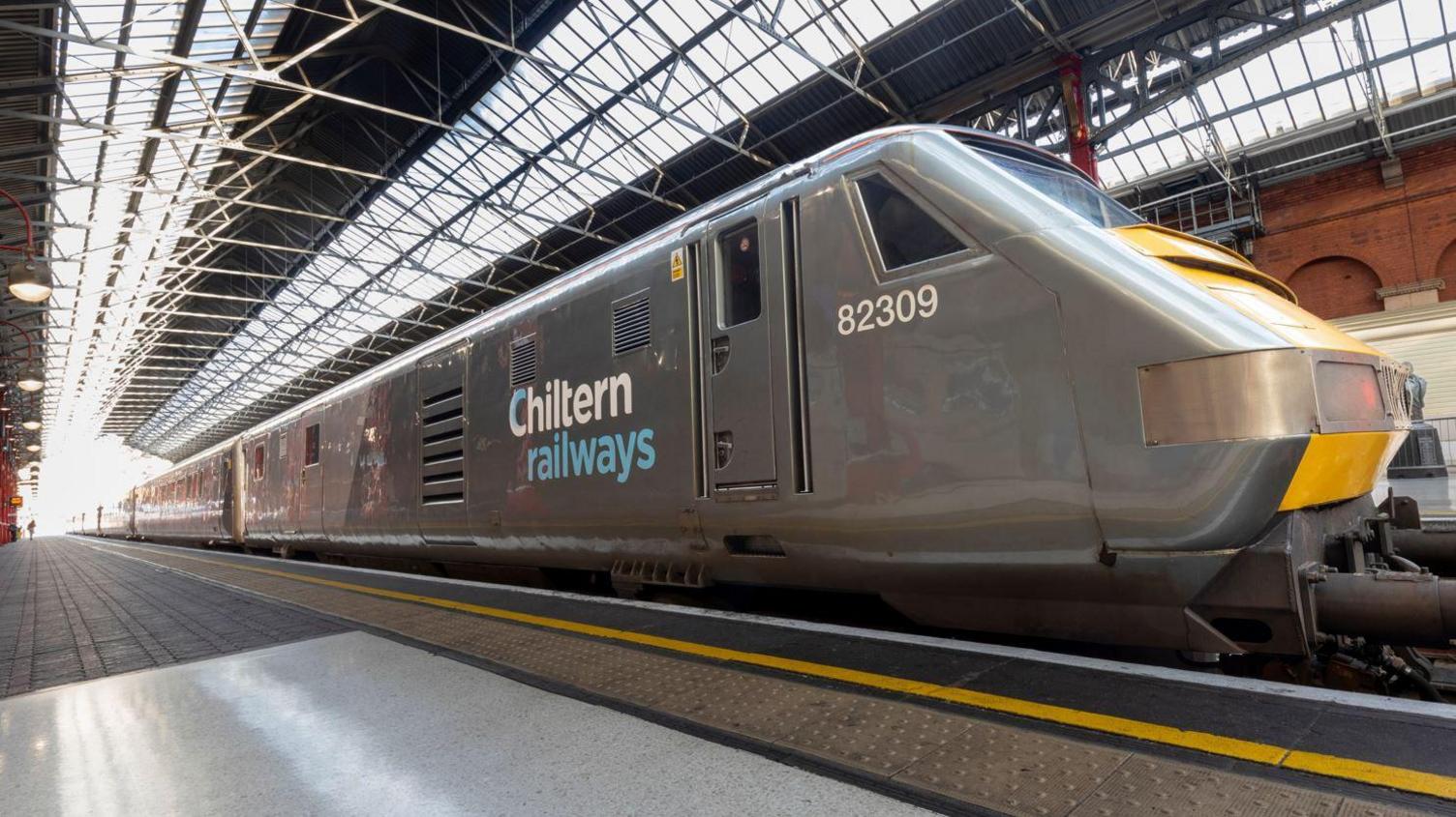 A Chiltern Railways train stopped at a station.