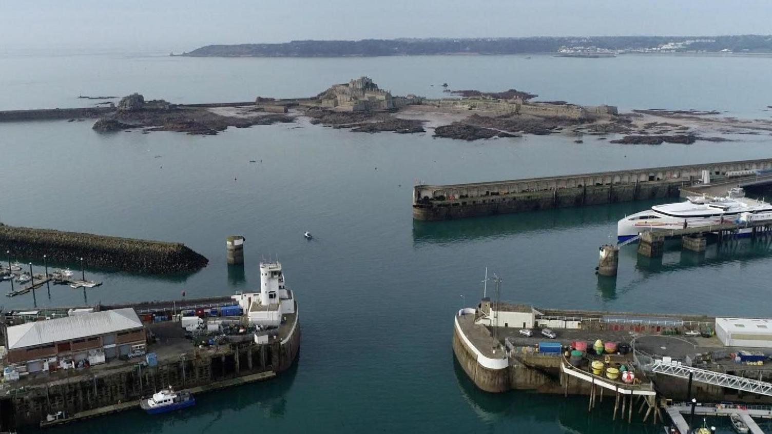 An aerial shot of Jersey's ports.