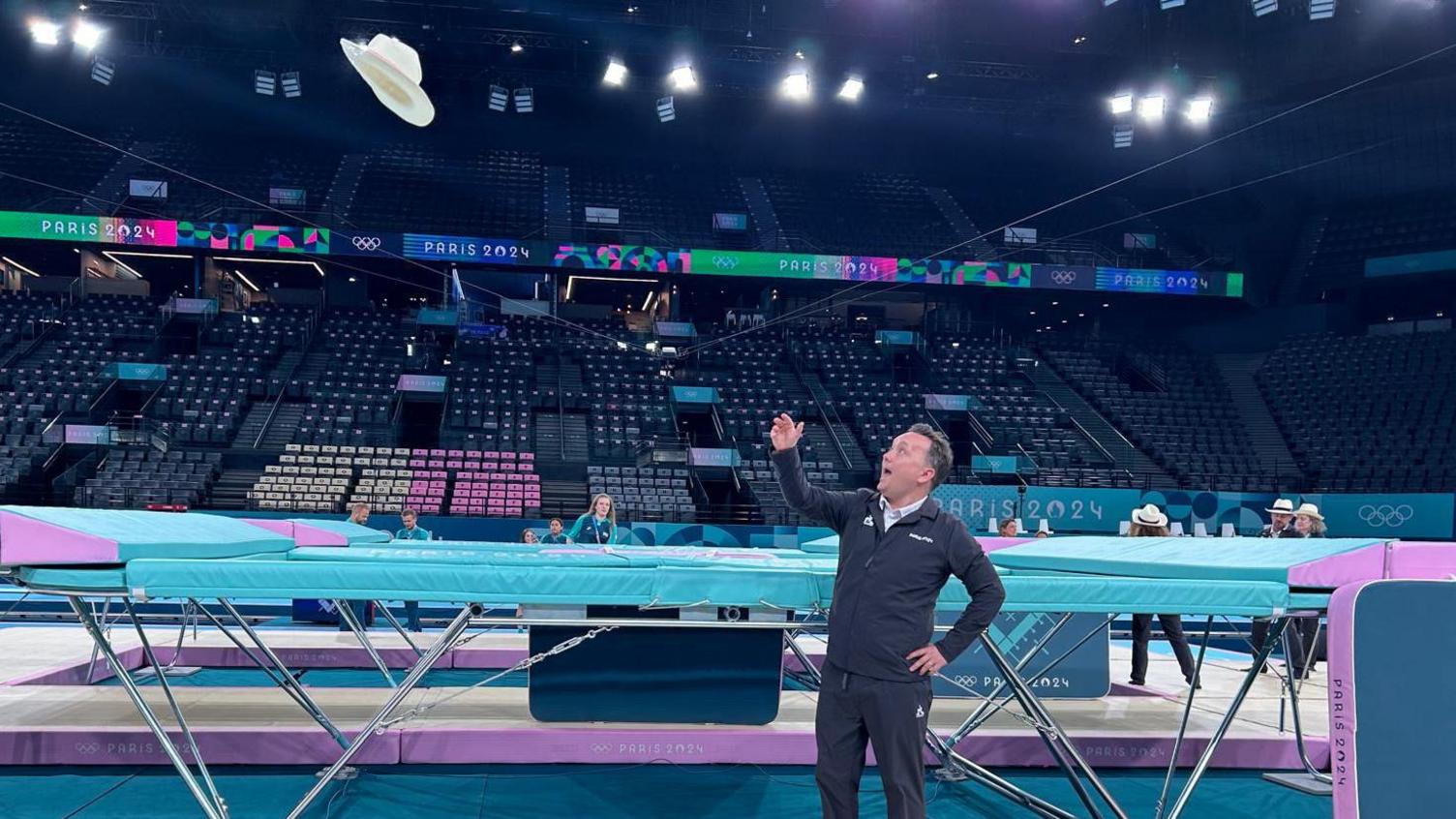 Andrew Jones at the end of the Olympic trampolining event