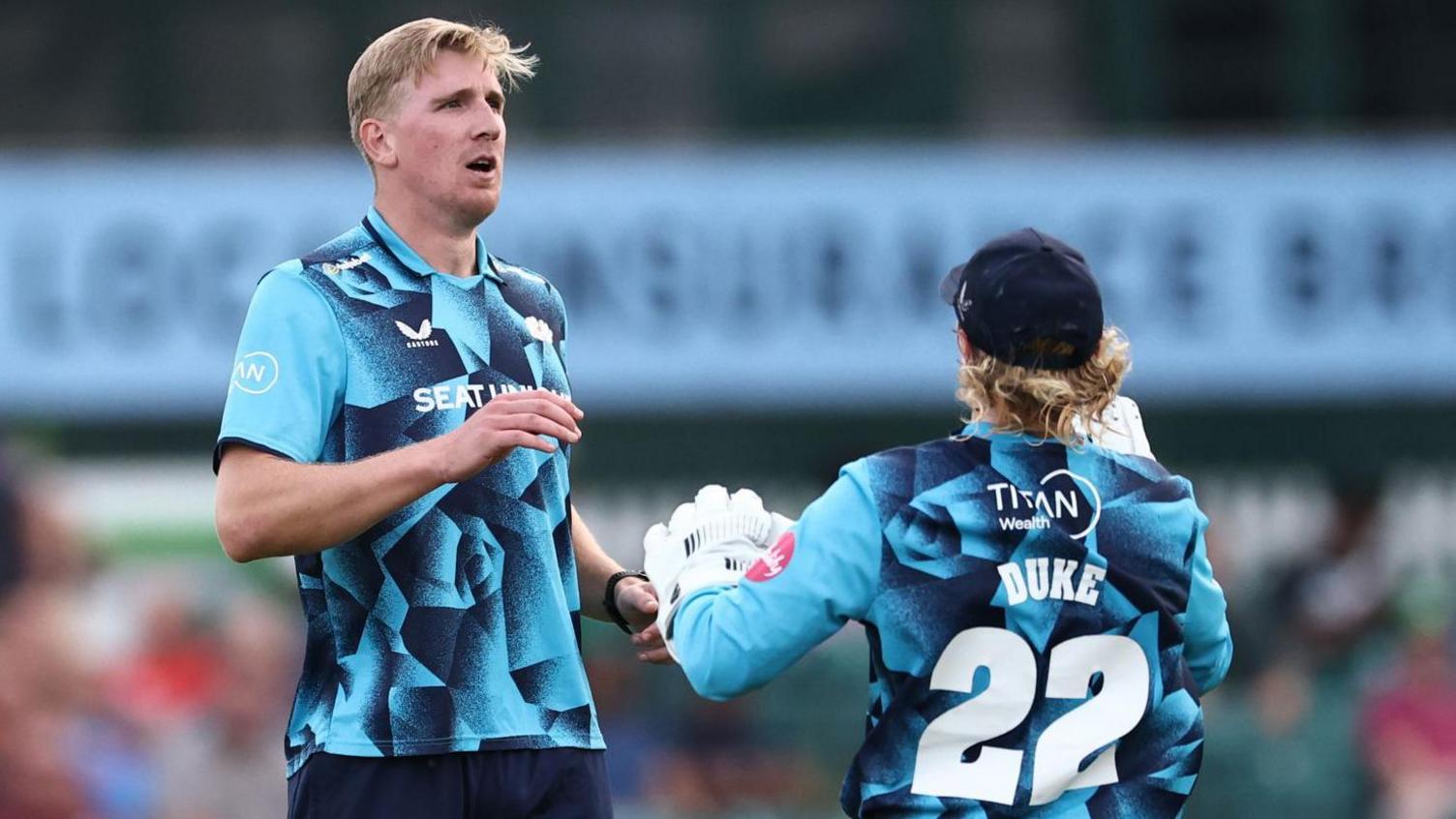 Will Sutherland takes a wicket for Yorkshire during the 2025 T20 Blast