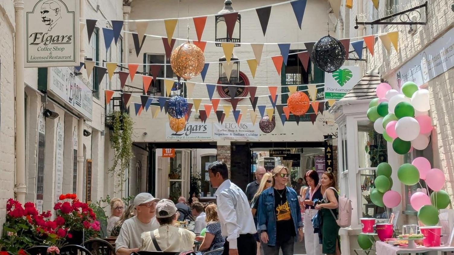 Bunting across an arcade